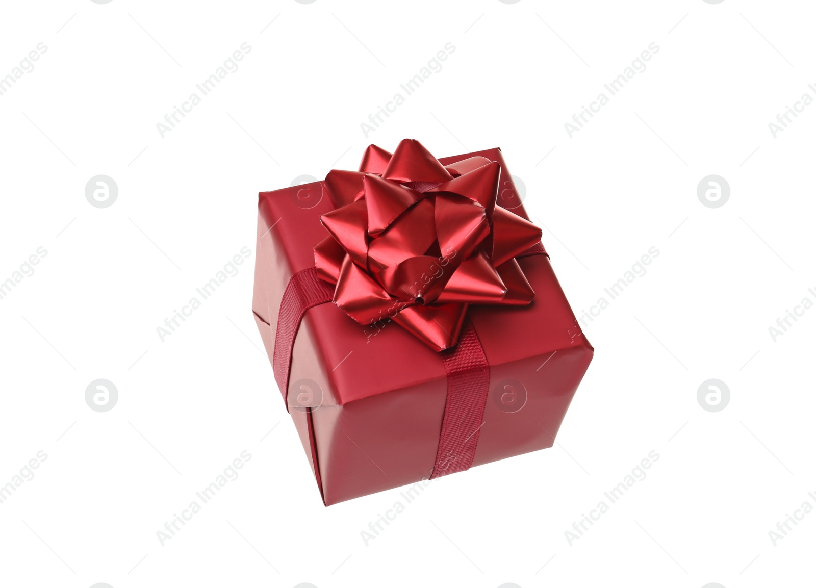 Photo of Red gift box with bow isolated on white