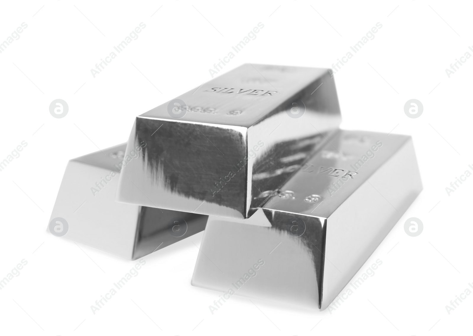 Image of Many shining silver bars isolated on white