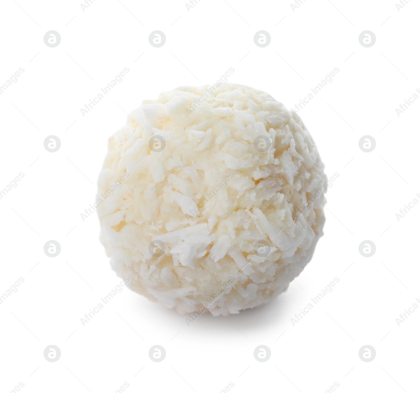 Photo of Delicious chocolate candy with coconut isolated on white