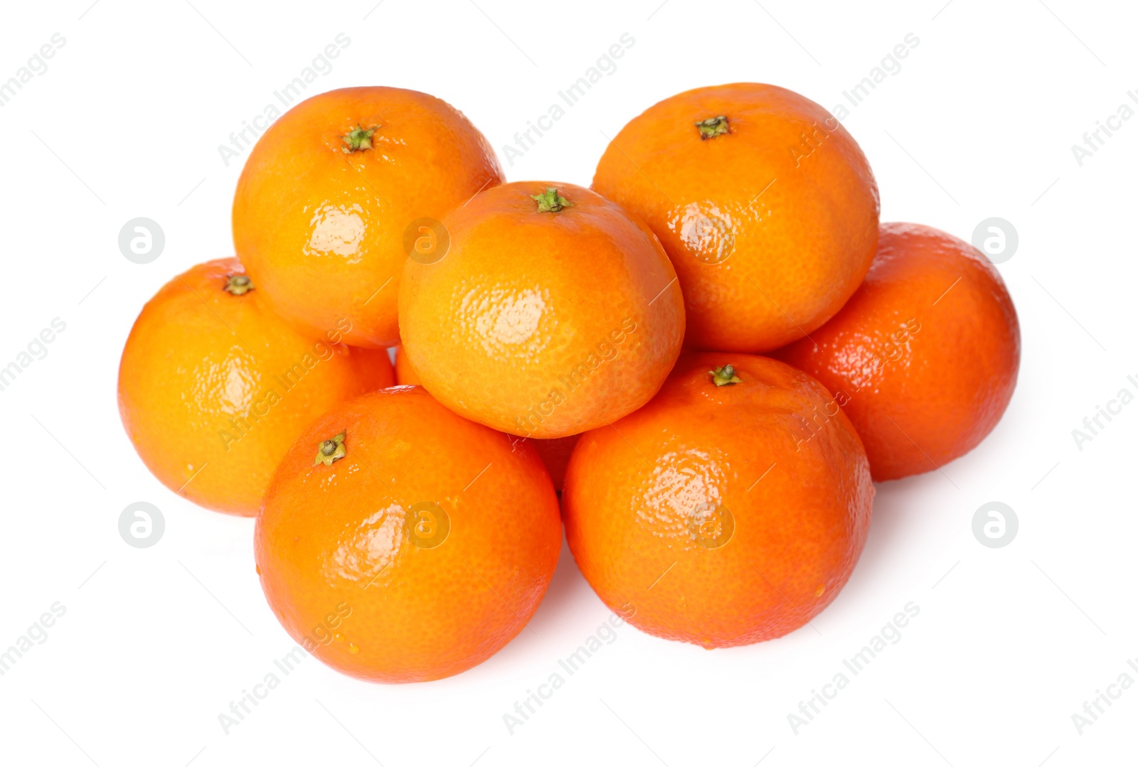 Photo of Many fresh ripe tangerines isolated on white