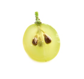 Photo of Cut fresh ripe juicy green grape on white background