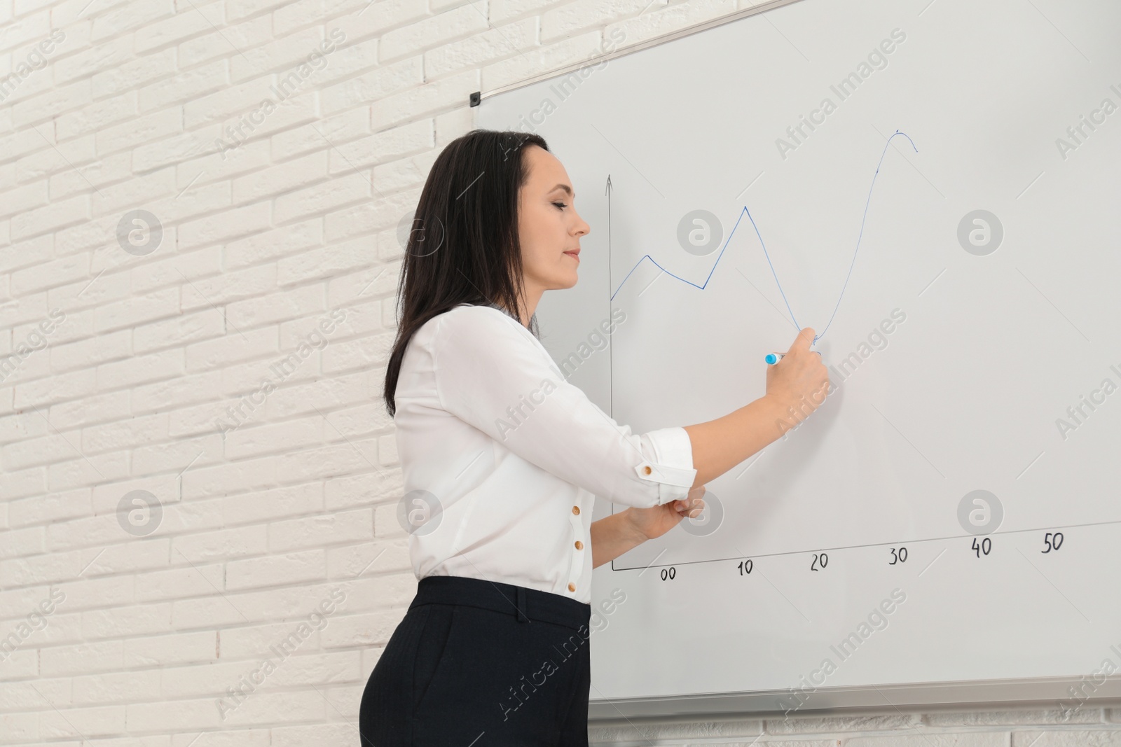 Photo of Professional business trainer near whiteboard in office