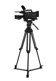 Modern professional video camera isolated on white