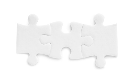 Blank puzzle pieces isolated on white, top view