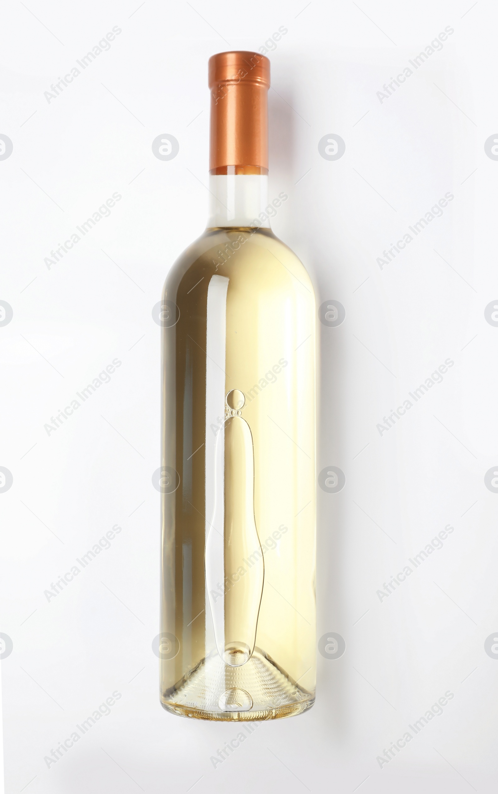 Photo of Bottle of delicious wine on white background