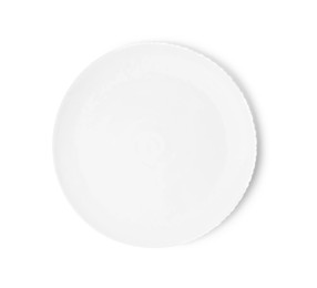 Photo of One ceramic plate isolated on white, top view. Cooking utensil