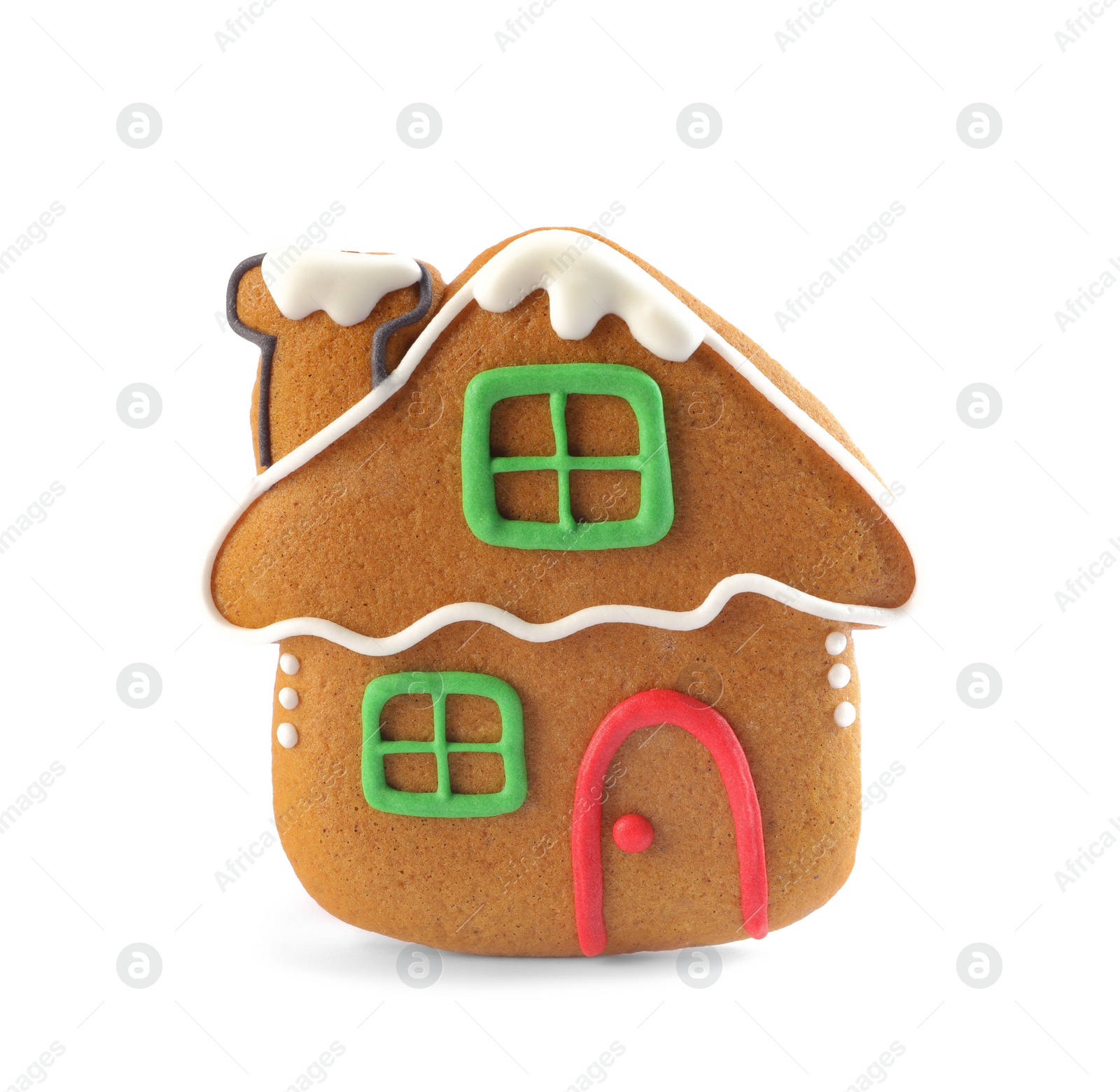 Photo of House shaped Christmas cookie isolated on white