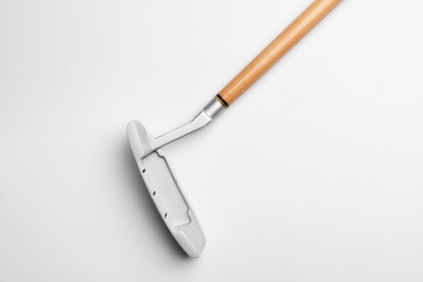 Photo of Golf club on white background. Sport equipment