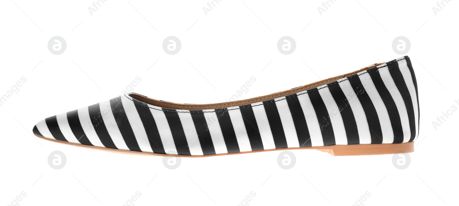 Photo of Stylish striped ballerina shoe isolated on white