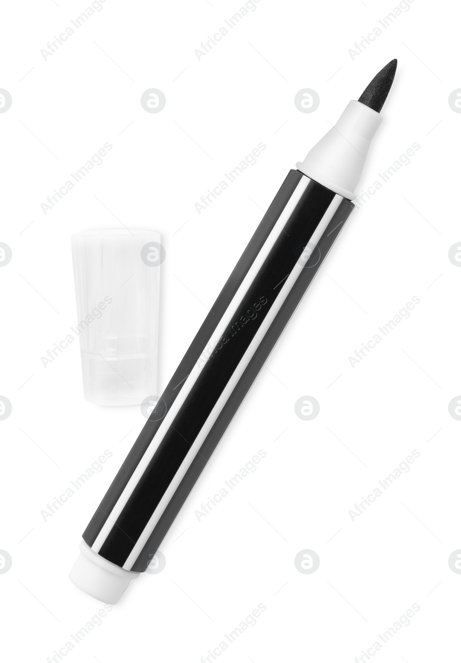 Photo of One black marker isolated on white, top view