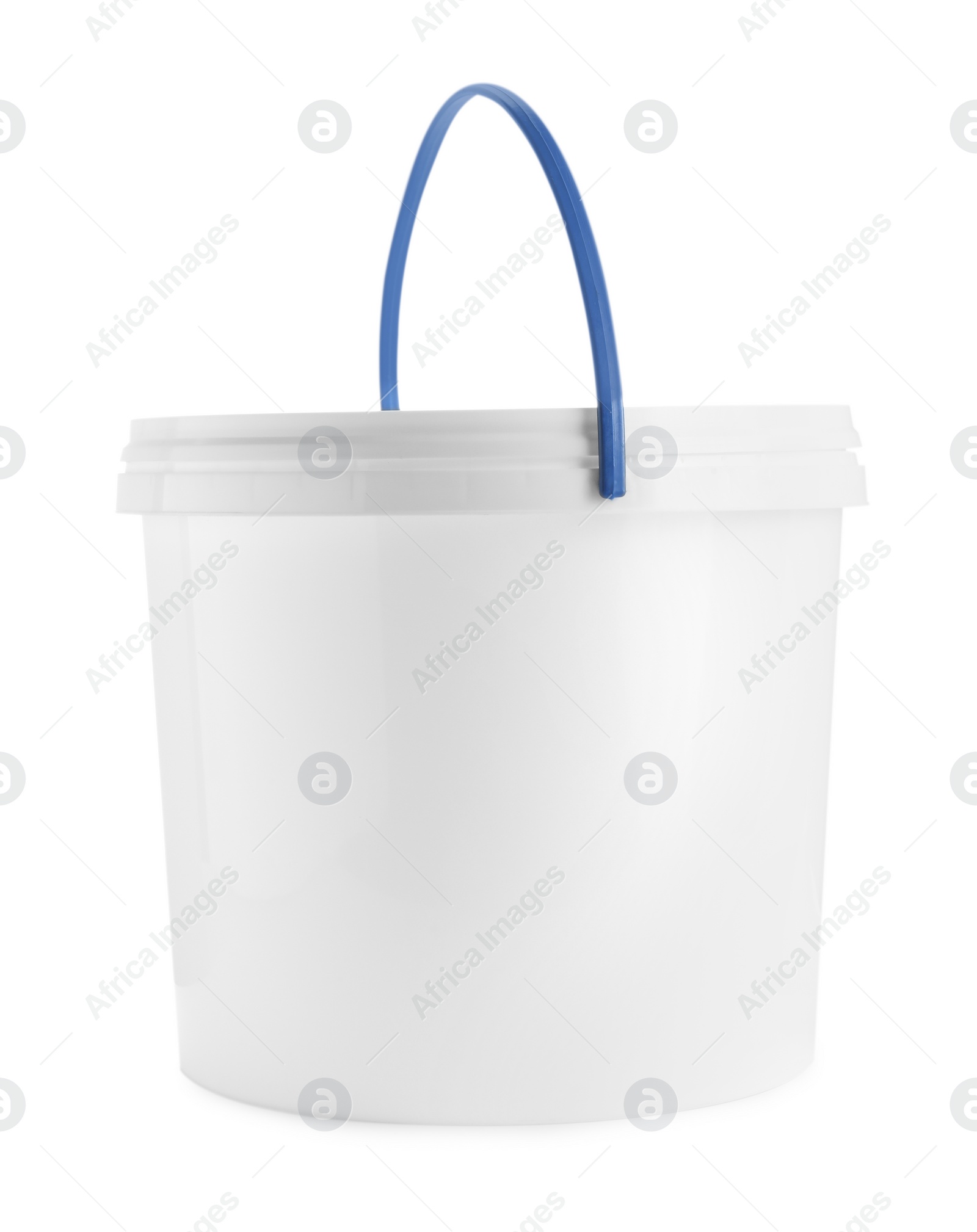 Photo of One blank plastic bucket isolated on white