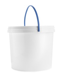 Photo of One blank plastic bucket isolated on white