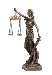 Photo of Statue of Lady Justice isolated on white. Symbol of fair treatment under law