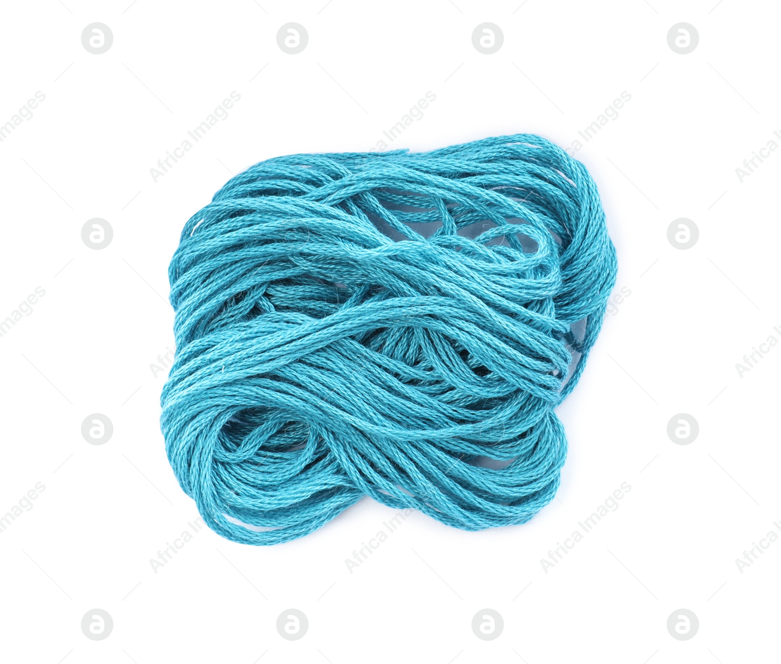 Photo of Light blue embroidery thread on white background