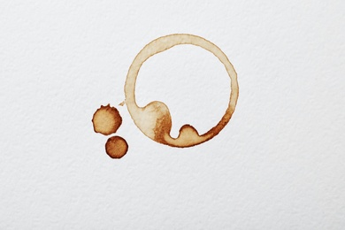 Dried coffee cup stain on white background, top view