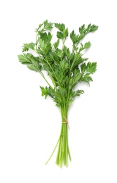 Photo of Bunch of fresh parsley isolated on white, top view