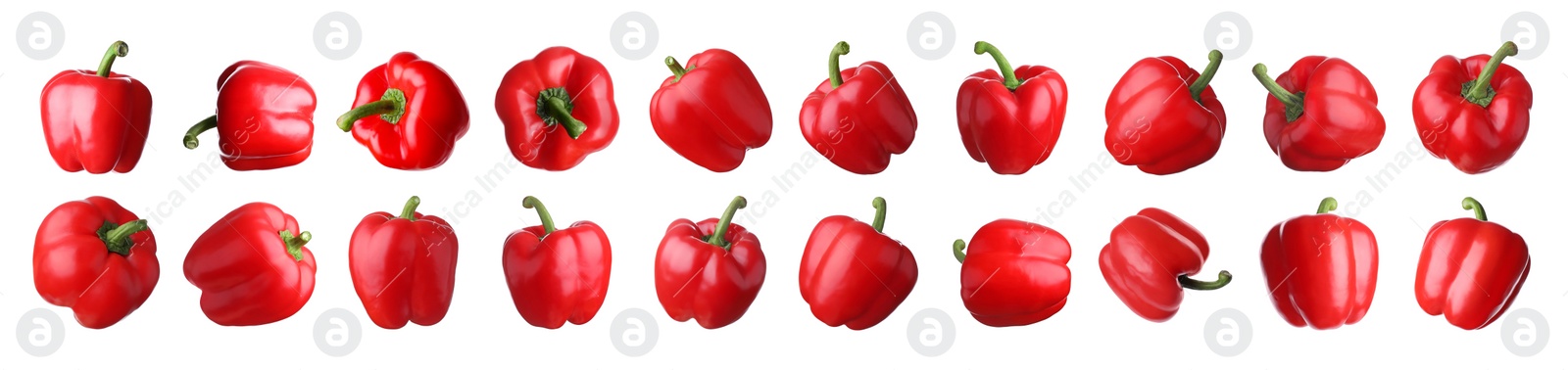 Image of Set of ripe red bell peppers on white background. Banner design 