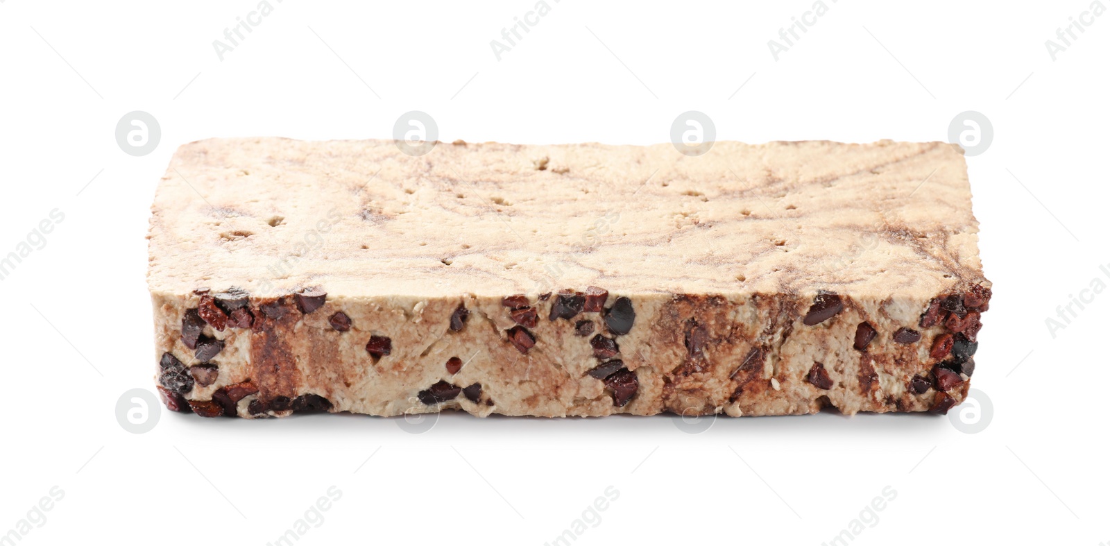 Photo of Piece of tasty chocolate halva isolated on white