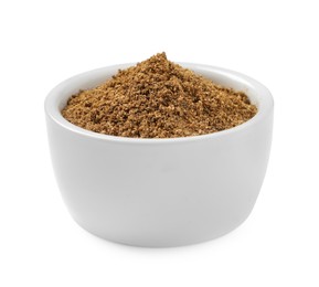 Bowl of aromatic caraway (Persian cumin) powder isolated on white