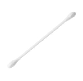 Photo of Clean cotton bud isolated on white. Hygienic accessory