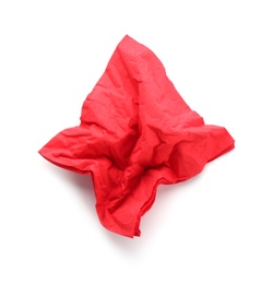 Photo of Crumpled paper napkin on white background, top view