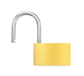 Photo of Steel padlock isolated on white, top view
