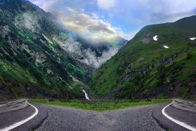 Image of Choosing way. Beautiful view of roads outdoors