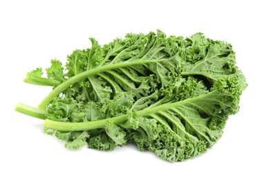 Fresh green kale leaves isolated on white