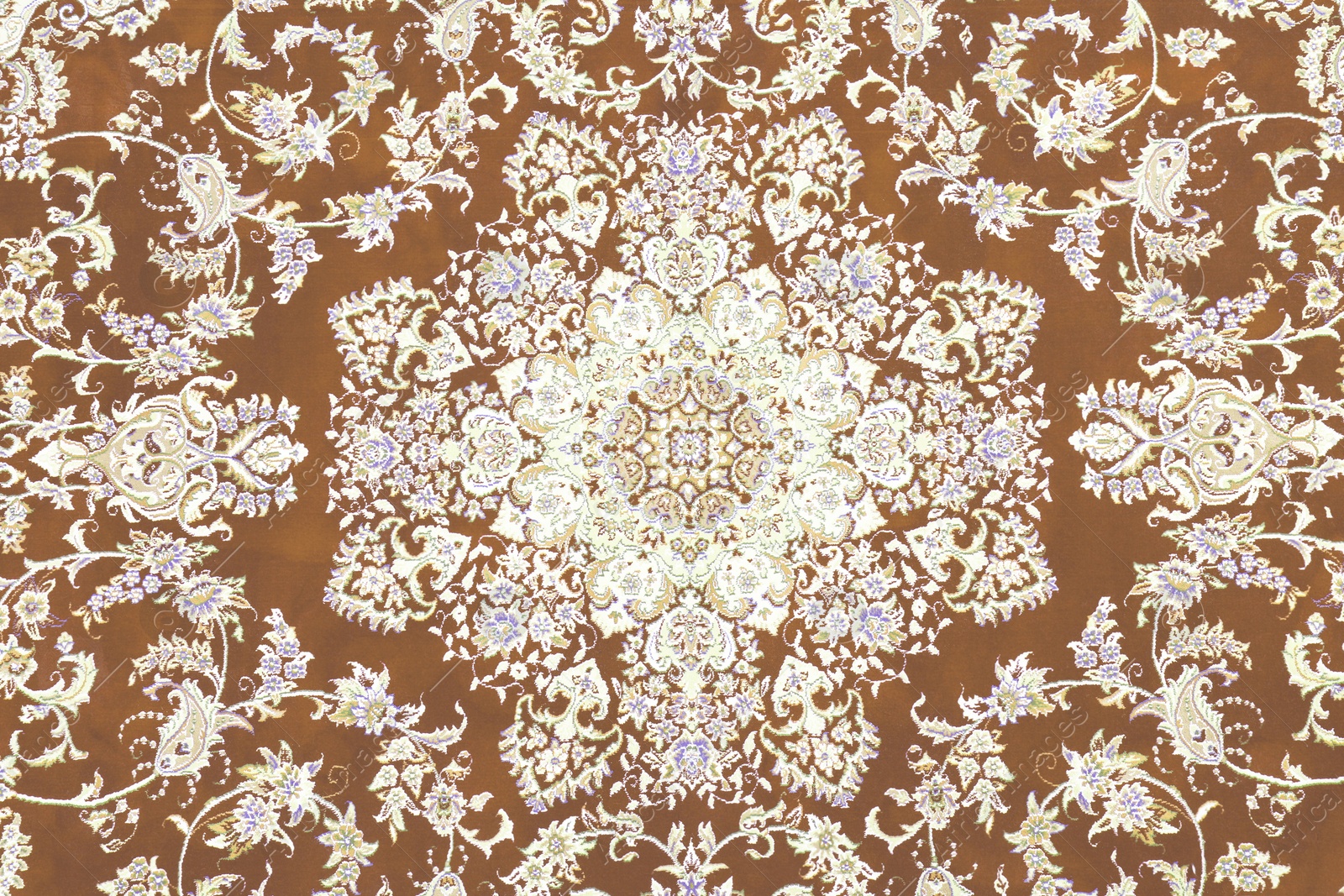 Image of Soft beige carpet with beautiful pattern as background, top view