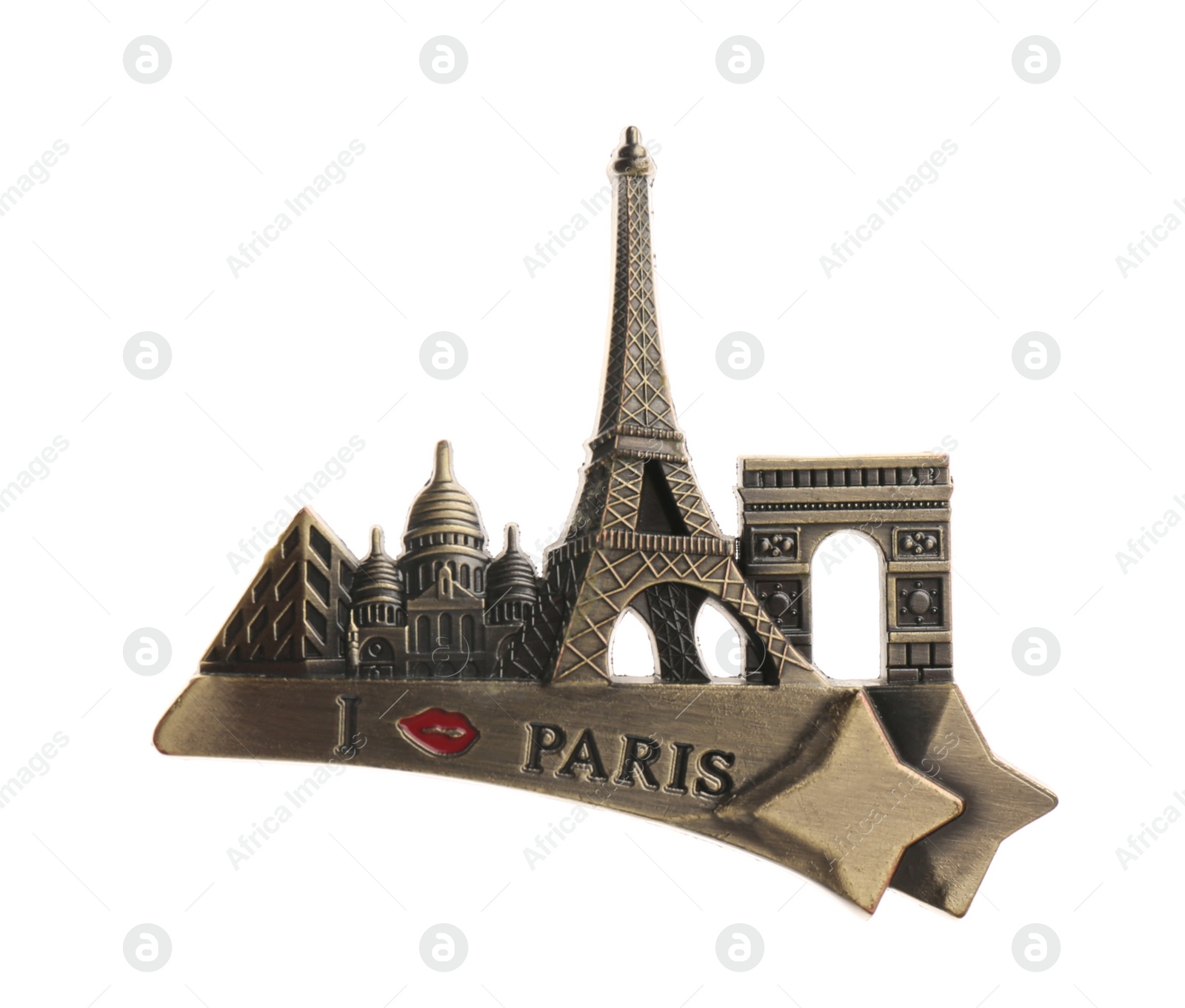 Photo of MYKOLAIV, UKRAINE - DECEMBER 24, 2018: Souvenir fridge magnet from Paris, France on white background