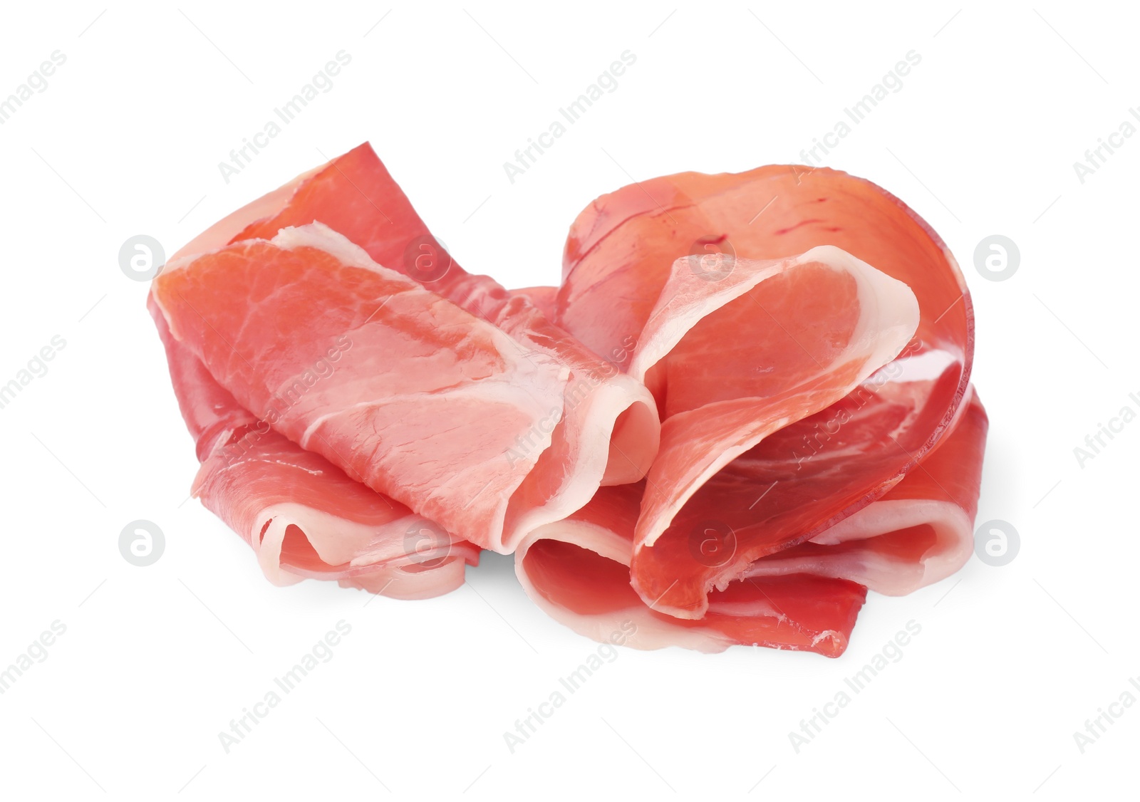 Photo of Slices of delicious jamon isolated on white