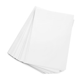 Photo of Pile of paper sheets on white background, top view