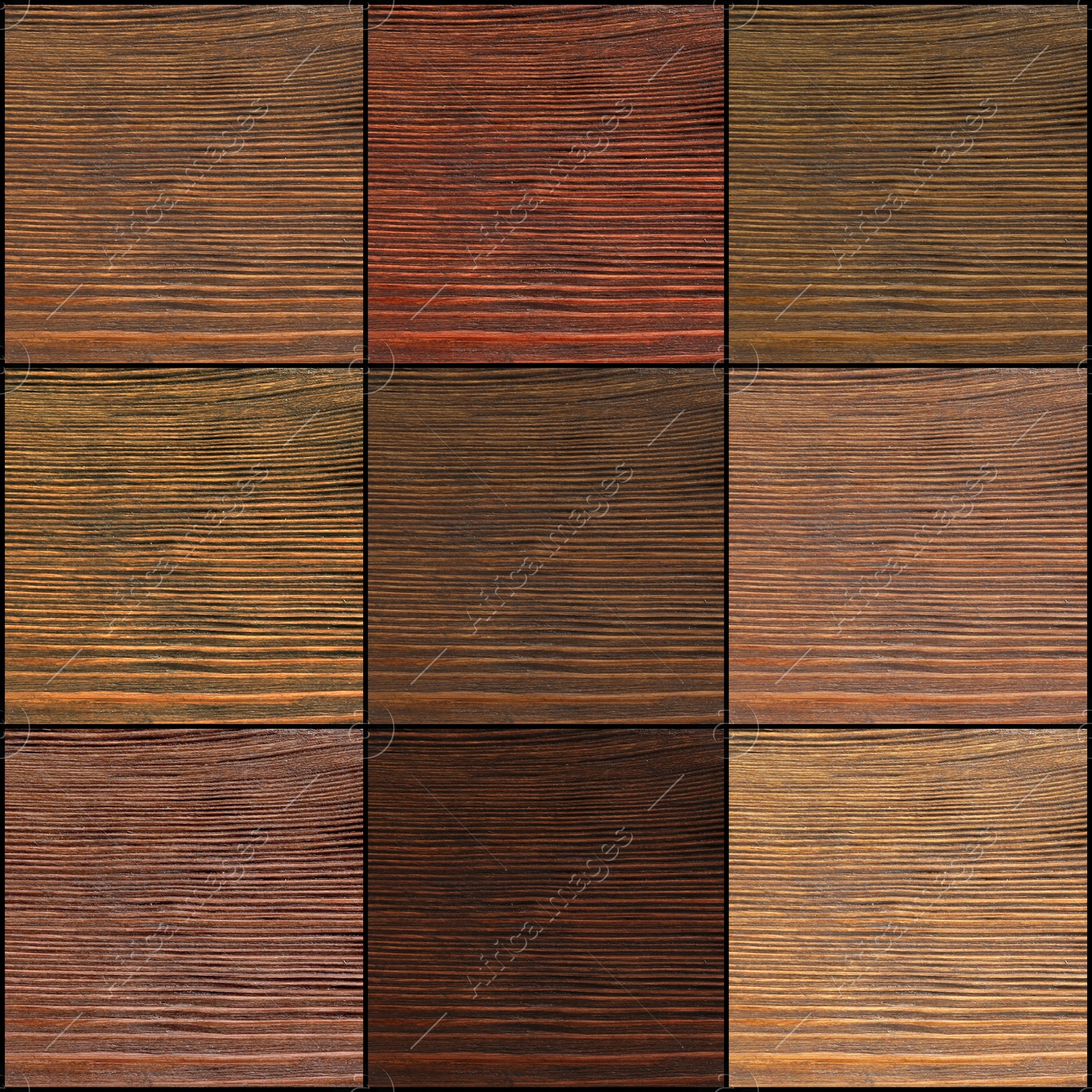 Image of Collage with wooden surface covered with different varnish or wood stain