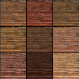 Image of Collage with wooden surface covered with different varnish or wood stain