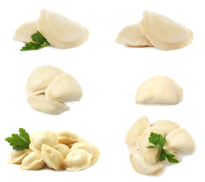 Image of Set of tasty dumplings isolated on white