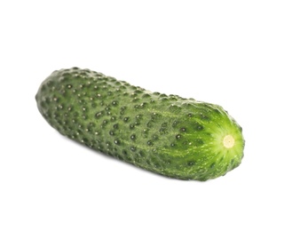 Photo of Fresh ripe green cucumber isolated on white