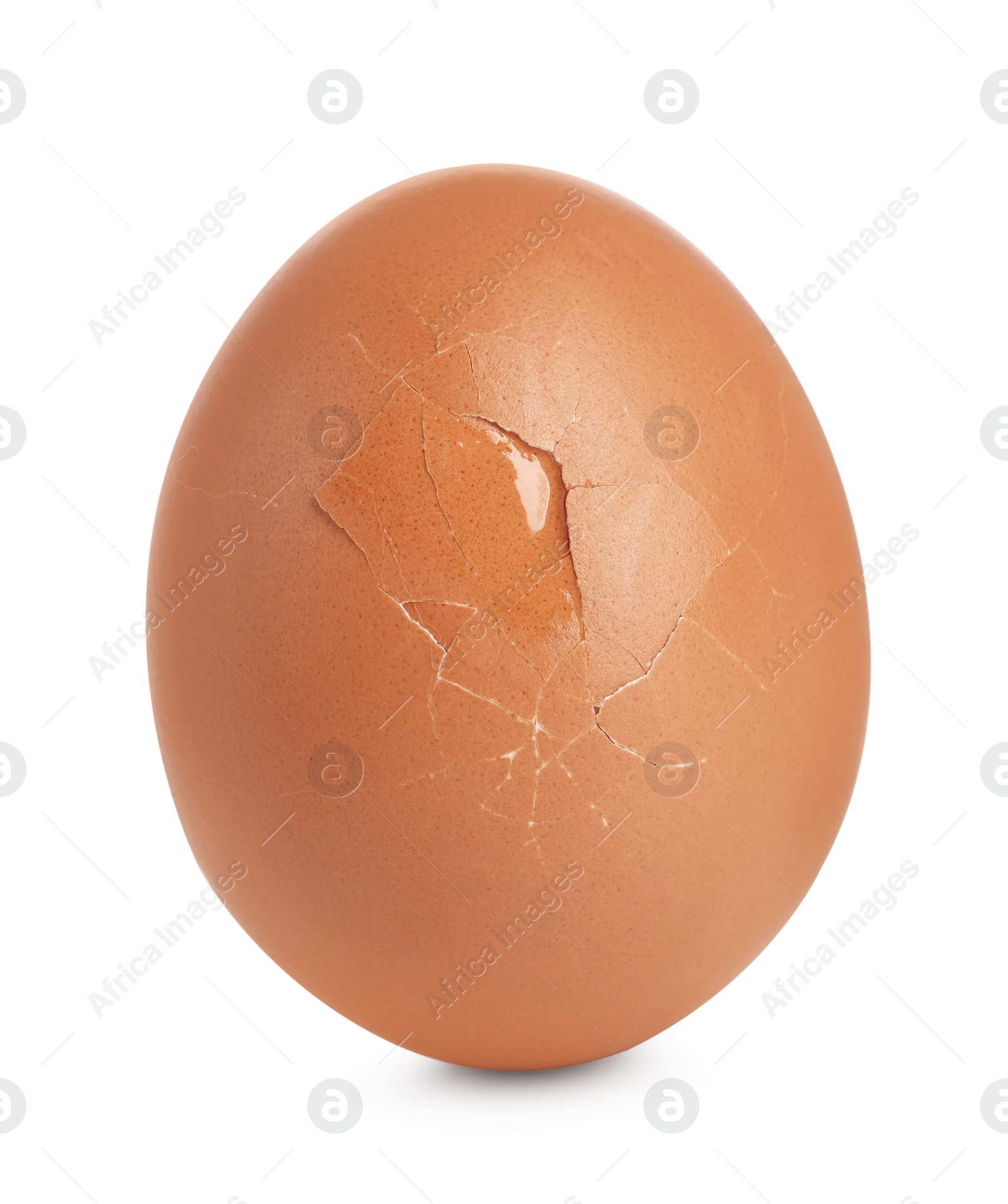 Photo of One cracked chicken egg isolated on white