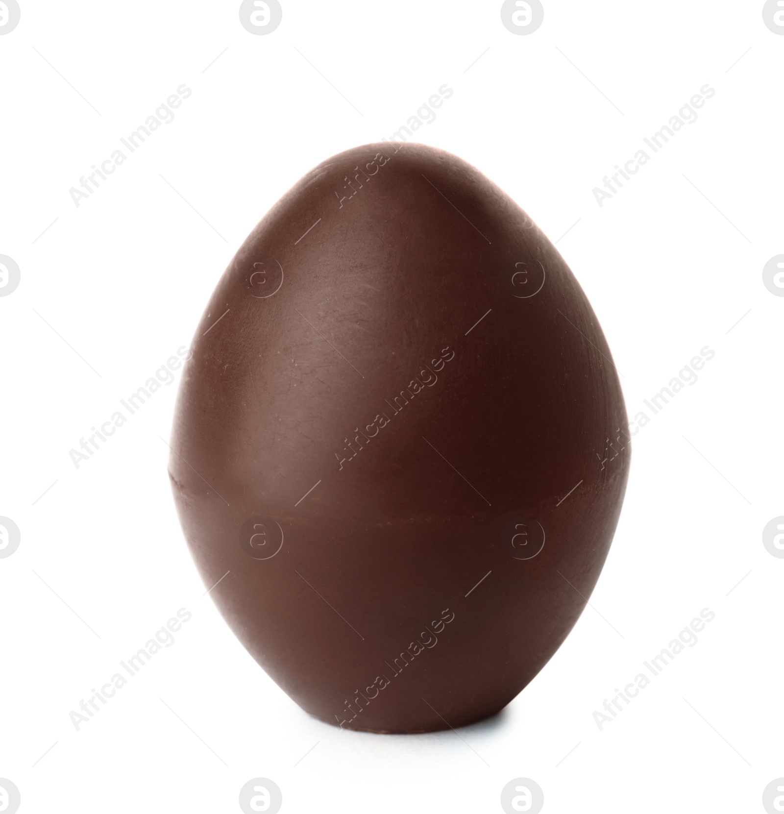 Photo of Tasty chocolate Easter egg on white background