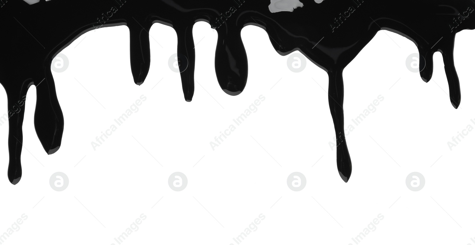 Photo of Black glossy paint spilled on white background, top view