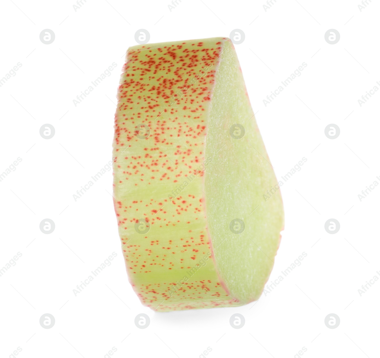 Photo of One piece of fresh ripe rhubarb isolated on white