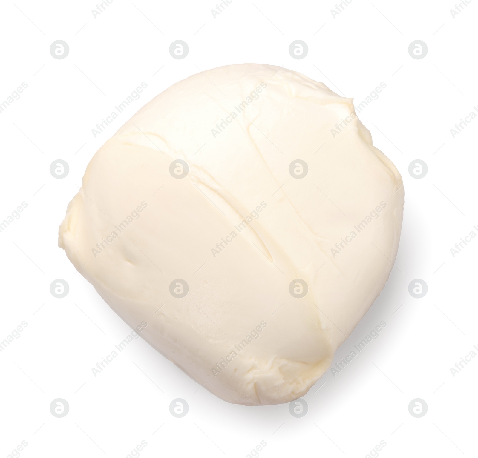 Photo of Piece of mozzarella cheese isolated on white, top view