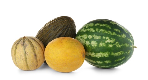 Photo of Delicious melons and watermelon on white background