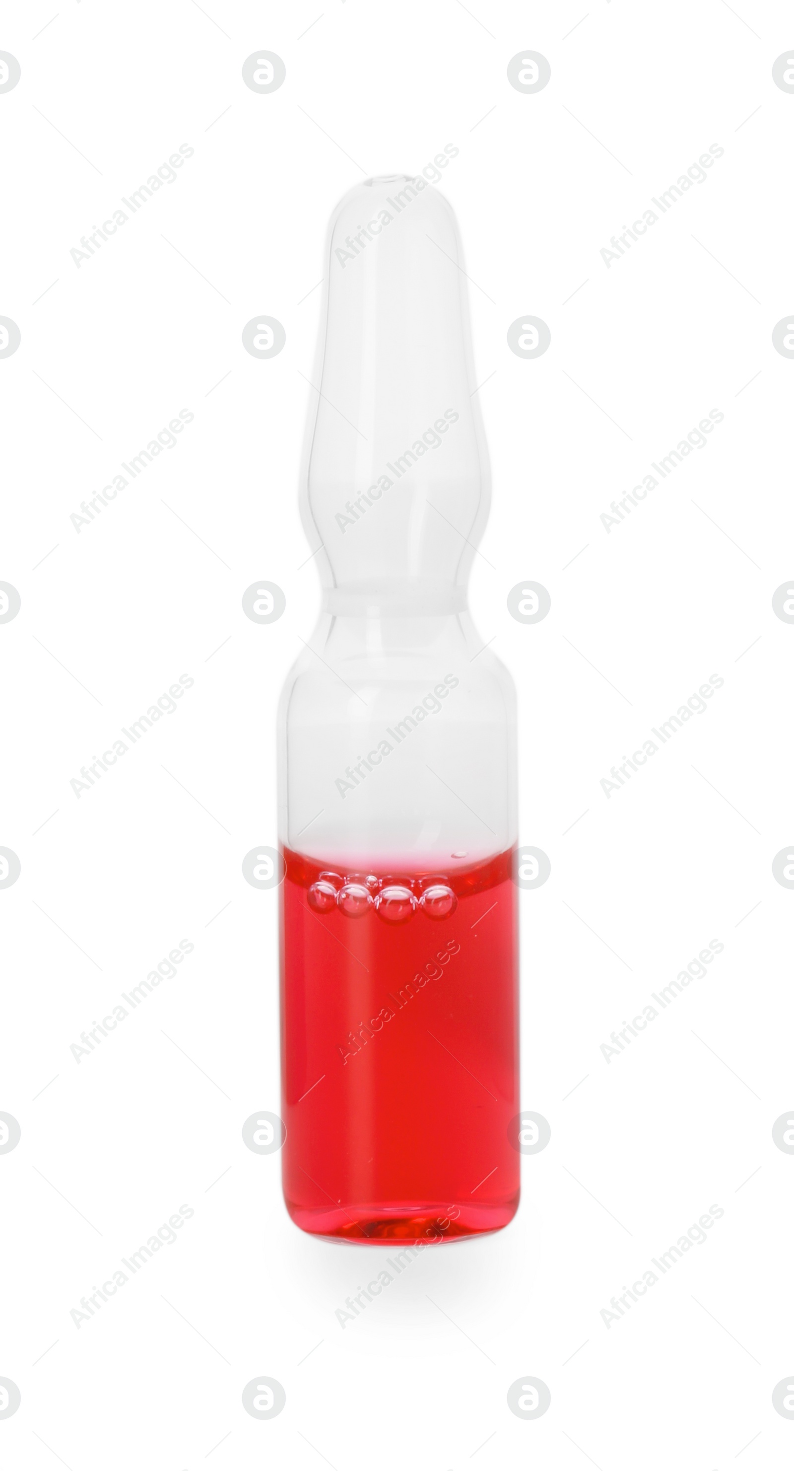 Photo of One glass ampoule with liquid isolated on white