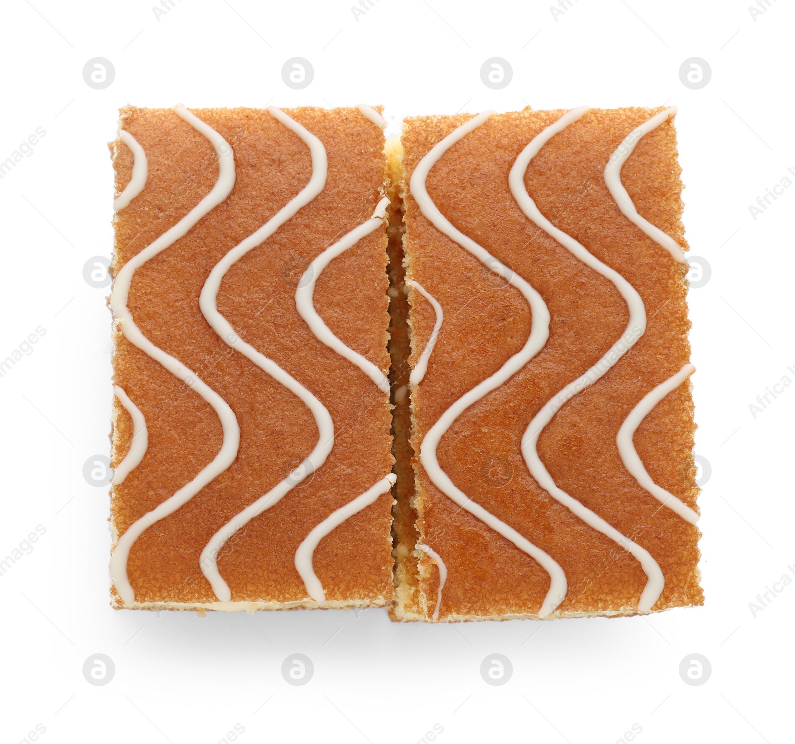 Photo of Delicious homemade sponge cakes isolated on white, top view