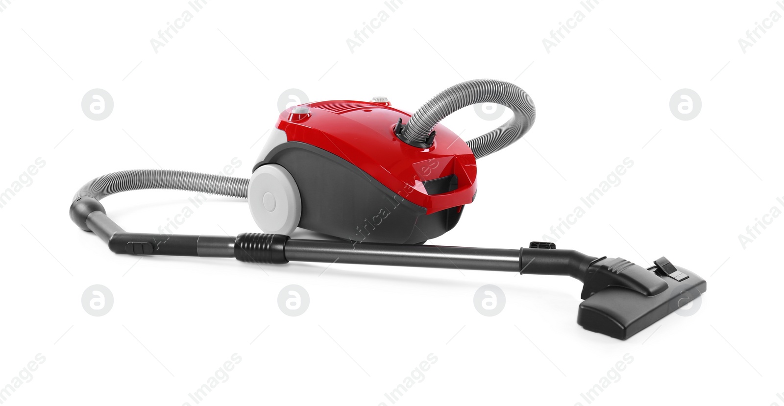 Photo of Modern red vacuum cleaner isolated on white