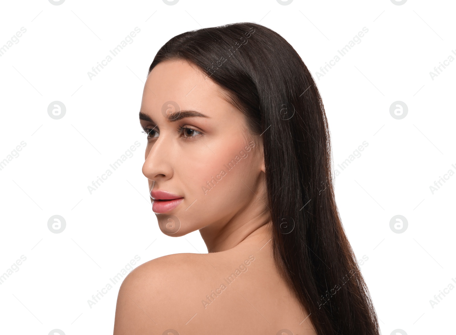 Photo of Portrait of beautiful young woman on white background