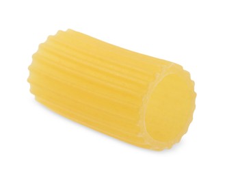 Photo of One piece of raw rigatoni pasta isolated on white
