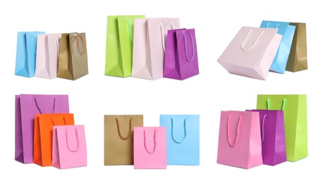 Image of Colorful shopping bags isolated on white, set