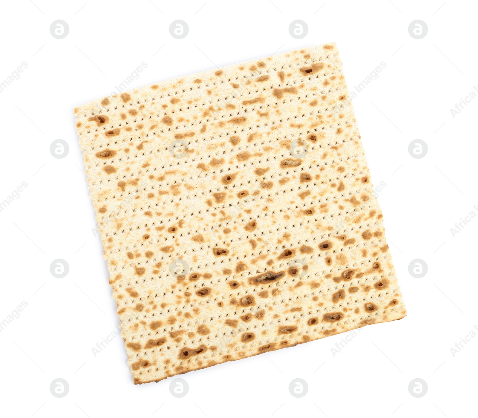 Photo of Passover matzo isolated on white, top view. Pesach celebration