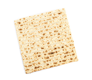 Passover matzo isolated on white, top view. Pesach celebration